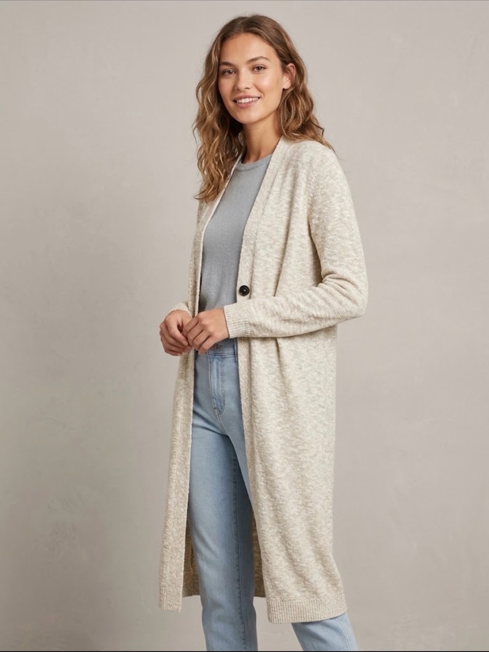 NWT Pure Jill J. Jill Oatmeal Marled Longline Knit Cardigan Sweater Petite Small